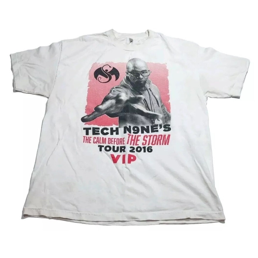 Tech N9ne Calm Before The Storm 2016 Tour VIP T-Shirt Mens XL (Small Hole)